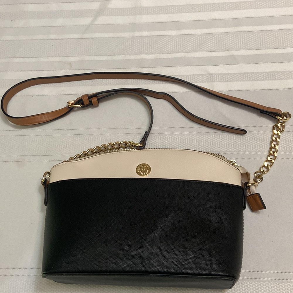 Anne Klein Black & Cream Crossbody Womens Bag-2 Exterior 3 Interior Pockets